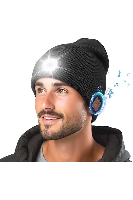 Bluetooth Beanie with Light Built in Stereo Headphones Lighted Hat Rechargeable Wireless LED Music Cap Warm Hat Unisex Black