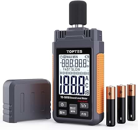 Decibel Meter, TopTes TS-501B Sound Level Meter with 2.25” Backlit LCD Screen, Portable SPL Tester with A/C Weighted, Range 30-130dB, MAX/MIN, Data Hold, Use for Home, Noisy Neighbor, Factory - Orange