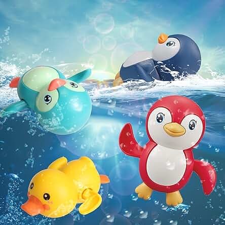 Baby Bath Toys 4 Pack Penguin Duck Wind Up Toys for Toddlers 1-3 Year Old Bathtub Toys for Baby Floating Pool Games Water Toys Swimming Bath Toys for Toddlers Kids Boys Girls 1 Years Old