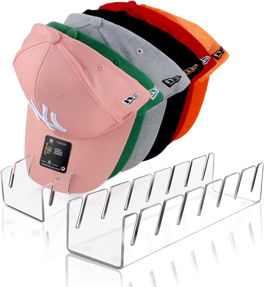Hat Stand for Baseball Caps, 2 Pack No Install Acrylic Hat Organizer for 14 Baseball Caps Storage Organizer, Hat Racks Hat Holder Display and Organization for Closet, Bedroom, Dresser (Clear-2Pack)