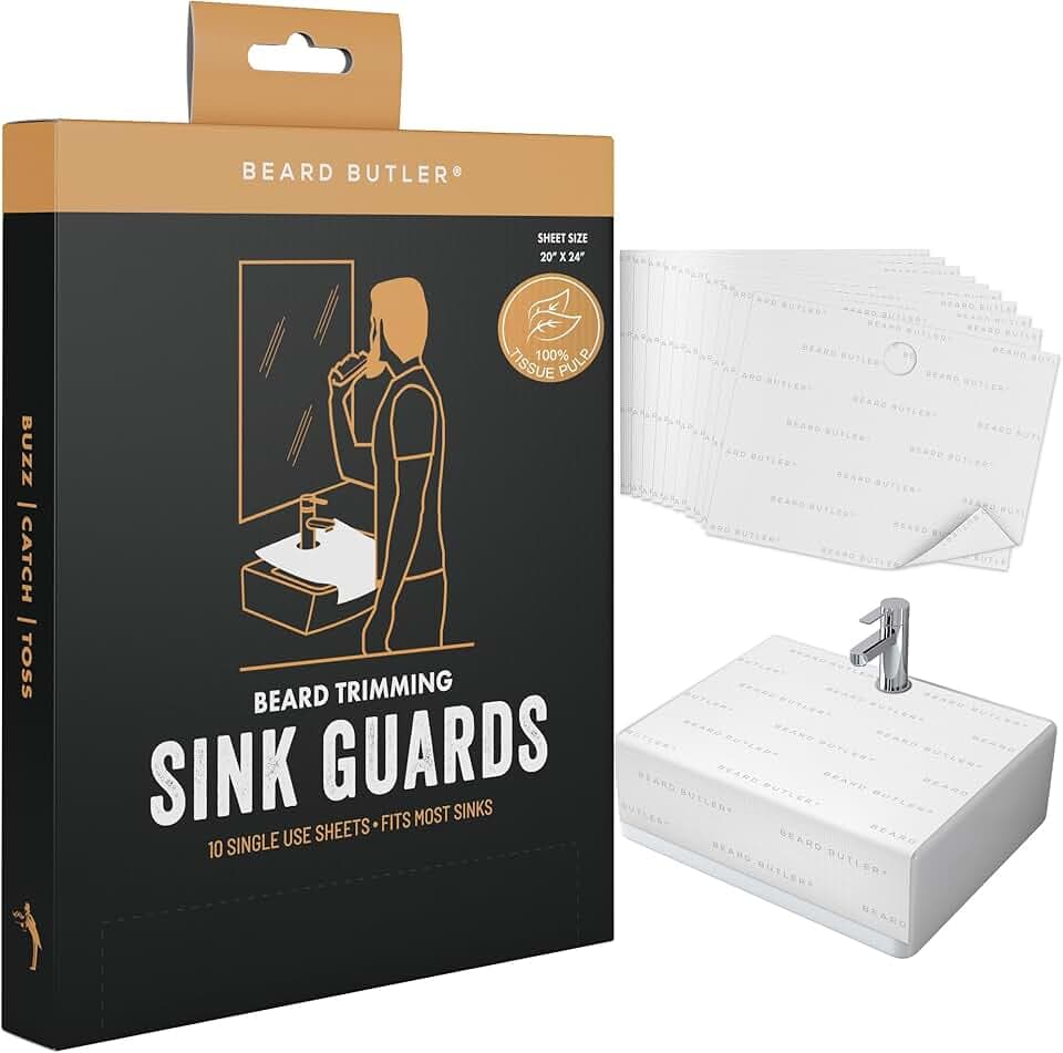 Disposable Sink Guards (10ct) - Biodegradable Beard Hair Catcher for Sink - No-Mess Beard Trimming Solution - 100% Plastic-Free Beard Bib Alternative - Easy Cleanup: Buzz, Catch, Toss