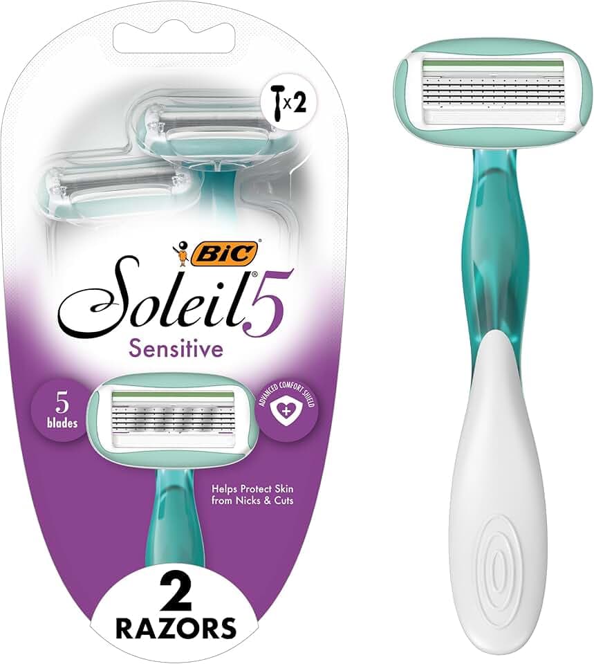 BIC Soleil Sensitive Advanced Women's Disposable with 5 Blade Razors, Flexible Blades and Moisture Strips, 2-Pack