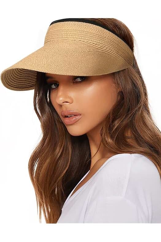 FURTALK Womens Sun Visor Hat Straw Sun Visors for Women Summer Packable Ponytail Beach Hats for Women Travel UPF 80+