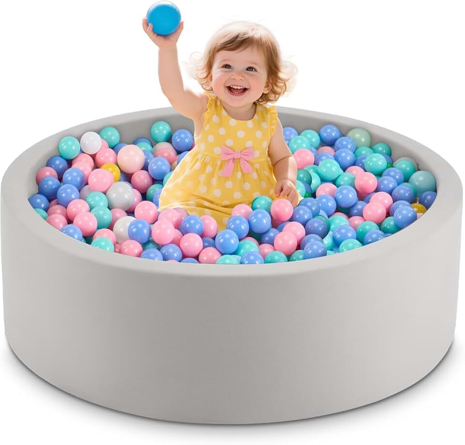 35.4" x 11.8" Foam Ball Pit for Toddlers, Baby Round Balls Pool for Babies 1-3, Kids Play Ball Pits Ideal Gift for Boys and Girls, Balls Not Included, Grey