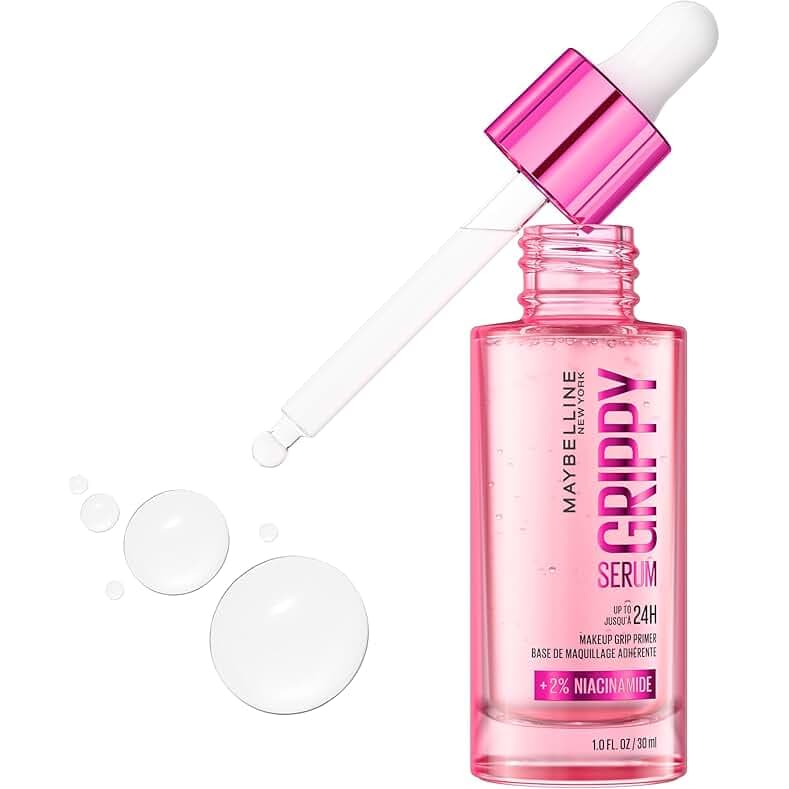 Maybelline Grippy Serum Primer, Hydrating Makeup Primer with 2% Niacinamide For Up To 24HR Make Up Wear, Clear, 1 Count
