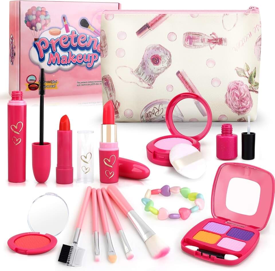 Girl Gifts Basic Pretend Makeup for Little Girls 1-3 3-5, Play Makeup for Kids 3-5 1-3, Fake Makeup Set Toys for 2 3 4 5 6 7 Year Old Girls, Toddler Makeup Kit with Fake Make up Toys Gifts