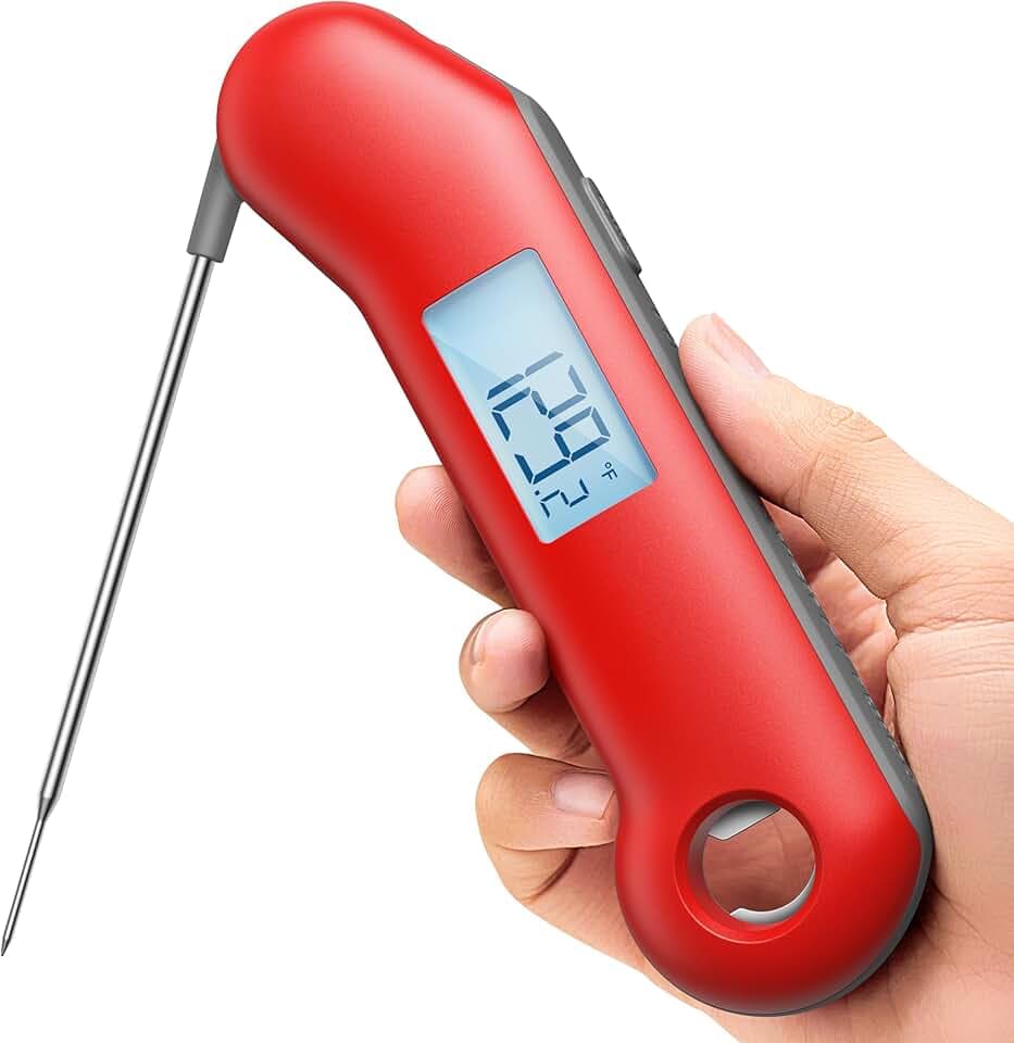 ProfessionaI Meat Thermometer Digital, 3X Faster 0.5 Sec Instant Read, NIST Certified Accuracy ±0.5°F, 100% Waterproof Probe, Auto-Rotate Bright Indicator, for Candy/Grill/BBQ, Red & Gray