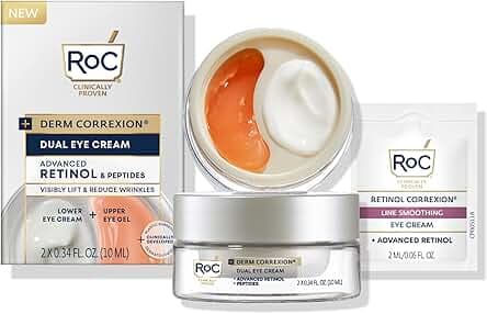 RoC Derm Correxion Dual Eye Cream with Advanced Retinol + Peptides for Puffy Eyes and Dark Circles, (.68 oz) with Retinol Under Eye Cream Packette