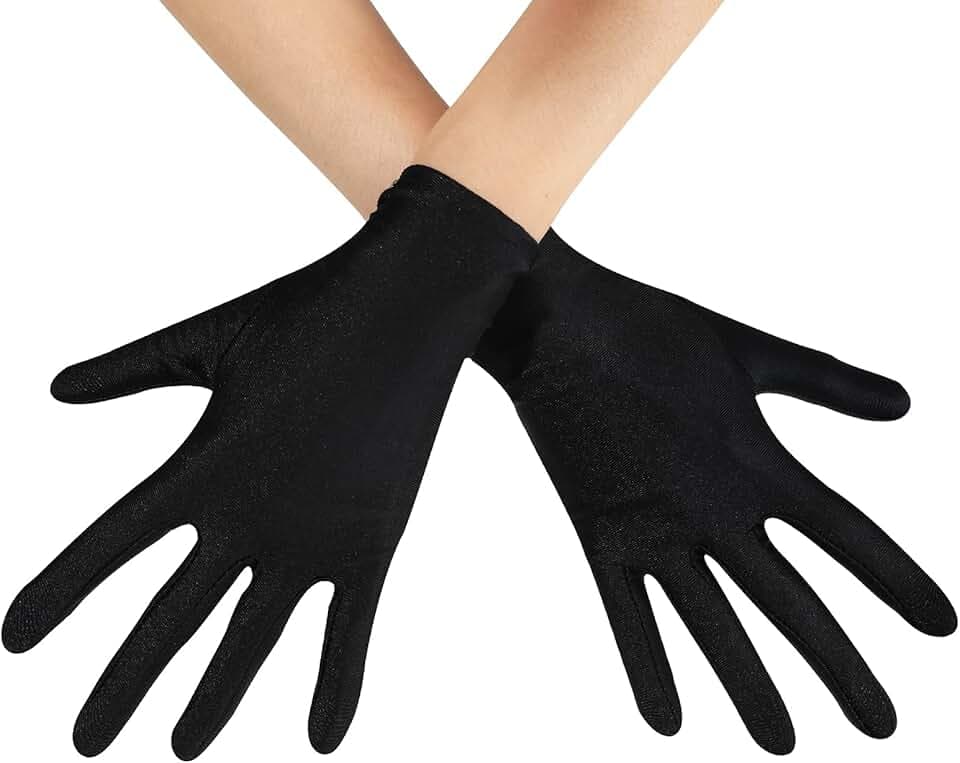 Womens Short Satin Opera Gloves Formal Dancing Gloves for Wedding Bridal Banquet Party Gloves 1920s Flapper Accessories