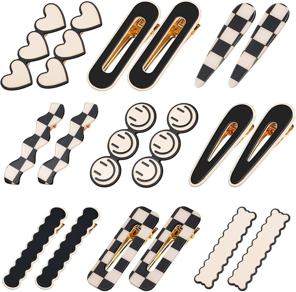 Gingbiss 18 Pcs Hair Clips for Women Girls, Black White Checker Cute Hair Barrettes with Storage Box, No Bend Korean Styling Minimalist Hair Accessories, Gift for Women Girls