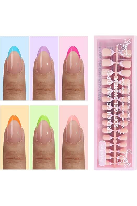 French Tip Press on Nails Short Almond-6 packs French Soft Tip Nails Gel Pre-shaped No File Need File 3 in 1 Tips,Soak Off Acrylic Fake Nails Extensions for Women Nail Art DIY 15 Sizes