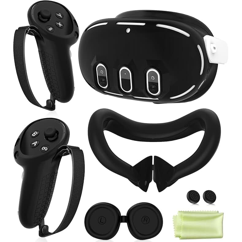 Silicone Cover Set Compatible with Meta Oculus/Quest 3, VR Accessories Protective Cover Includes Controller Grips, Front Shell Headset Cover and Face Cover, Not Fit Quest 3S (Black)