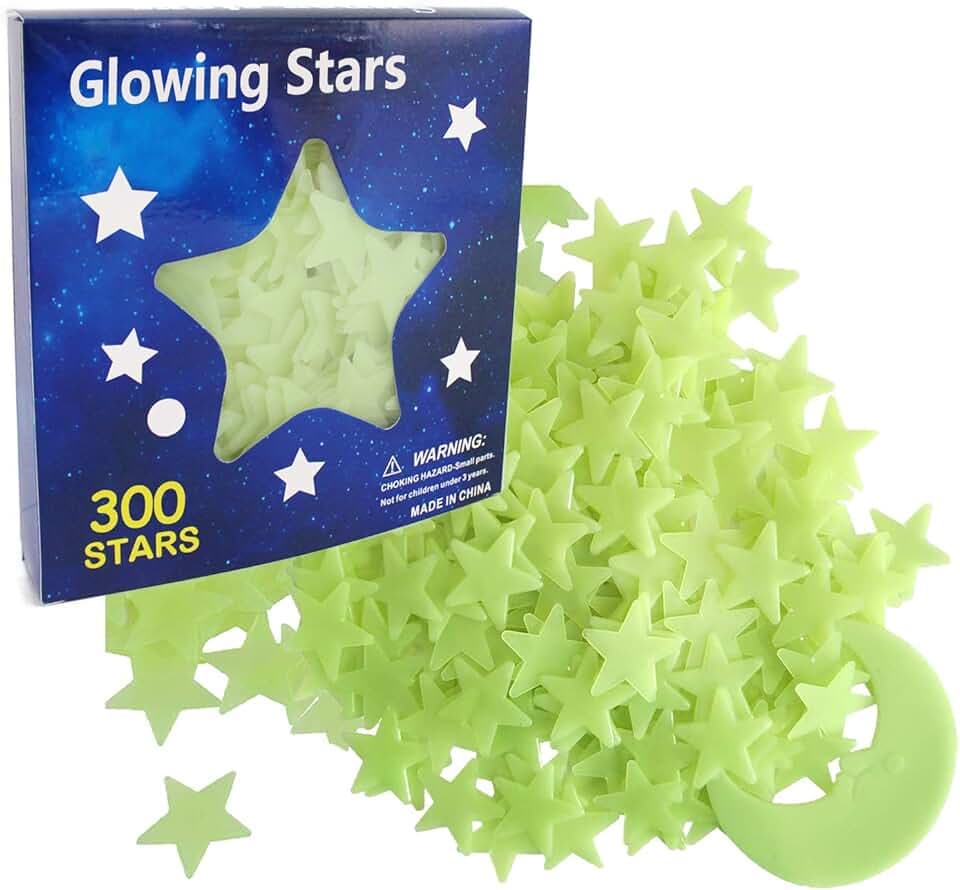 S & E TEACHER'S EDITION Glow In The Dark Stars 302Pcs, 300 Glowing Stars and 2 Moon, Kids’ Room Decorations, Wall Décor, Christmas Halloween Gifts.
