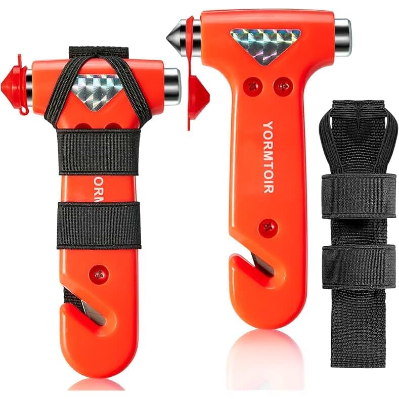 Car Safety Hammer Seatbelt Cutter, Window Glass Breaker with Seat Belt Cutterwith, Auto Traffic Accident Emergency Escape Tool, 2 Pack, Orange