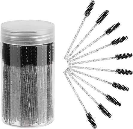 CHEFBEE 100PCS Disposable Eyelash Brush, Mascara Wands Makeup Brushes Applicators Kits for Eyelash Extensions and Eyebrow with Container (Black)