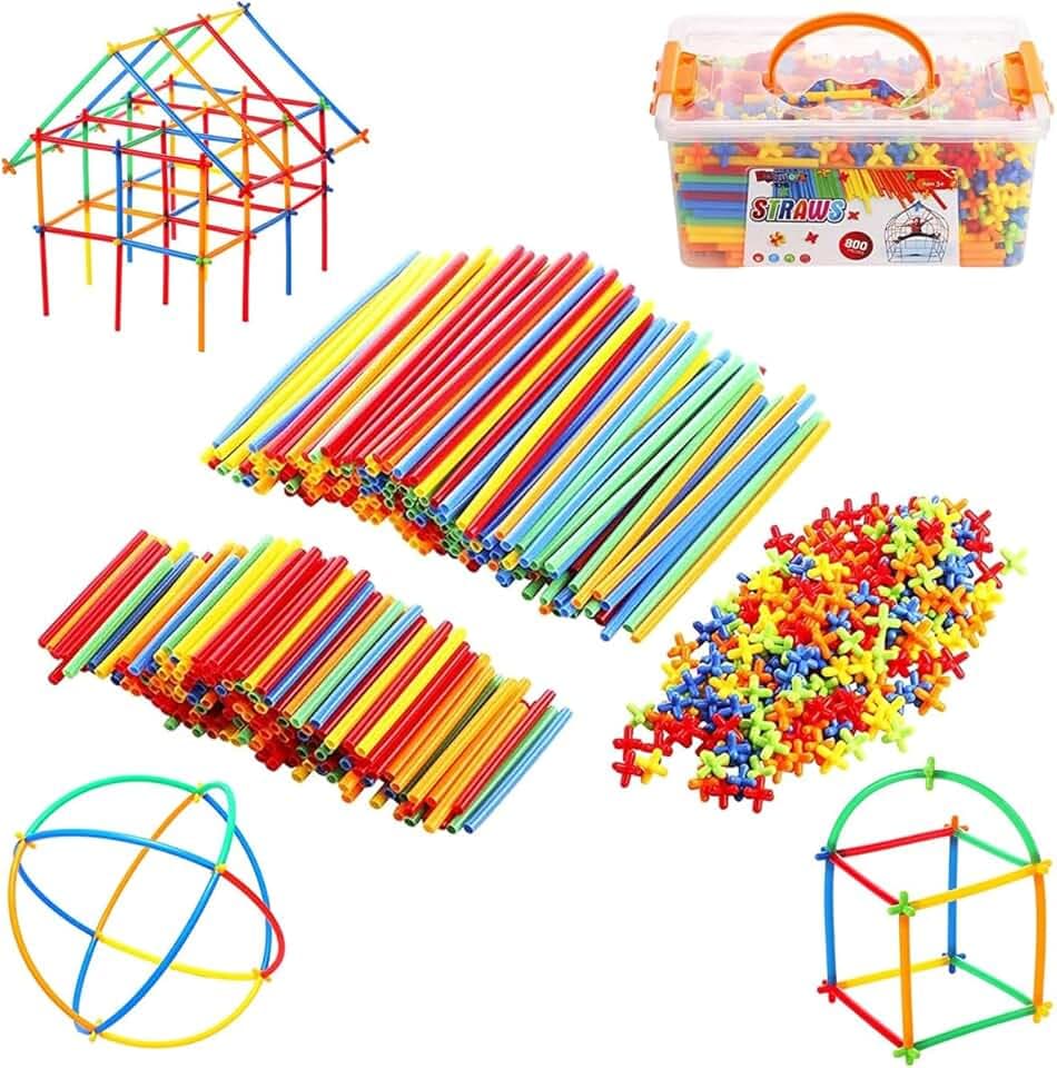 Dazmers Building Sticks for Kids - Straws and Connectors Builders Set - STEM Construction Building Toys - Educational Interlocking Sticks - Connecting Tubes - Building Straws Activities (800 Pieces)