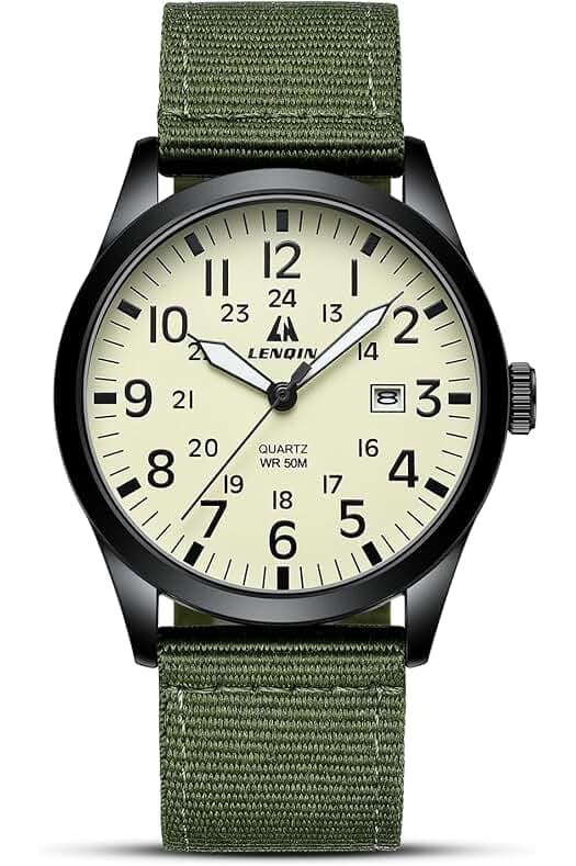 LN LENQIN Mens Watches Unisex Military Sport Nylon Strap Stylish Luminous Fashion Analog Quartz Watch for Men Waterproof Army Tactical Casual Wristwatch
