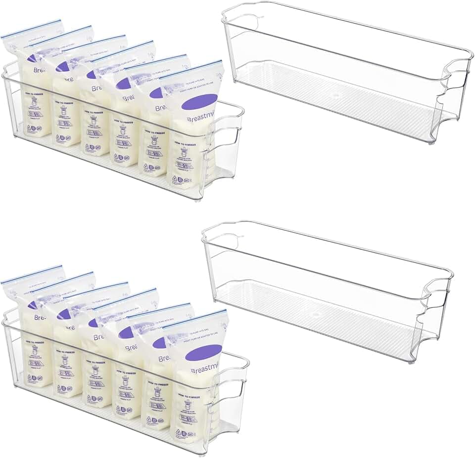Vtopmart Breastmilk Storage Container 4PCS Set, Clear Freezer and Fridge Organizer Bins, Plastic Storage Bins for Breast Milk, Baby Pouches, Formula, Bottles and Yogurts, 4.3’’ Width, 14.7" Long