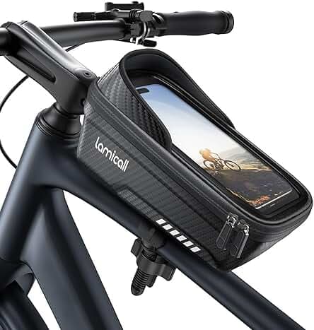 Lamicall Bike Frame Bag Waterproof - [1s Release] [2 in 1] Bike Phone Bag, Bike Phone Holder Mount, Bicycle Top Tube Bag, Cycling Pouch with Rain Cover, Bike Accessories for Phones Under 7"