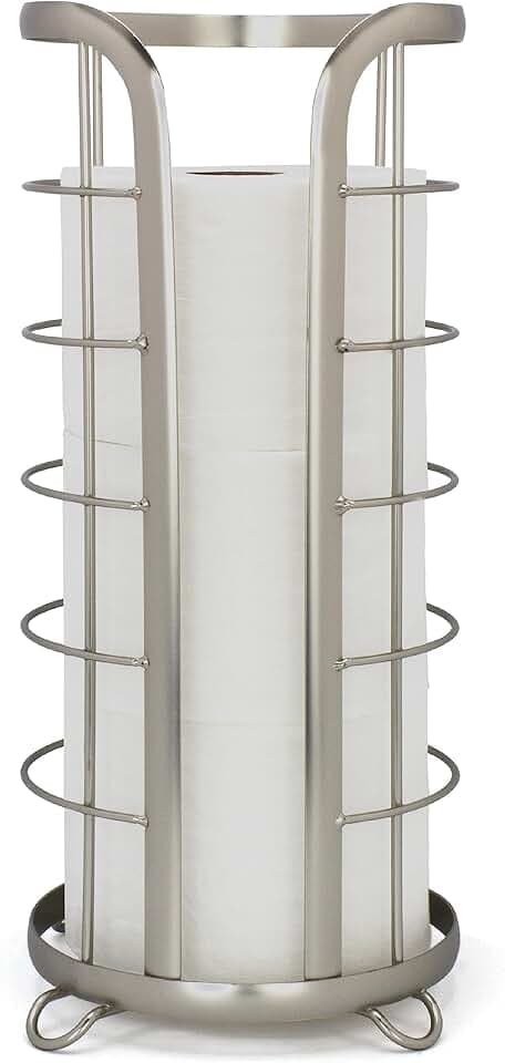 BROOKSTONE, Nickel Toilet Paper Holder, Freestanding Bathroom Tissue Organizer, Minimalistic Storage Solution, Modern & Stylish Design [Holds MEGA Rolls]