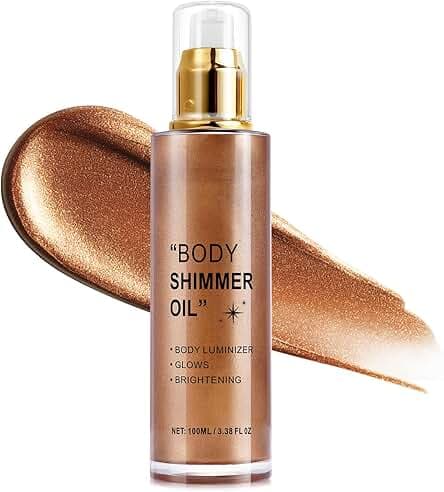 Body Shimmer Oil, Highlighter Makeup Smooth Glitter Glow Liquid Foundation for Face & Body,Moisturizing Glitter Highlighter Summer Taning Oil Makeup (#03 Bronze Gold)
