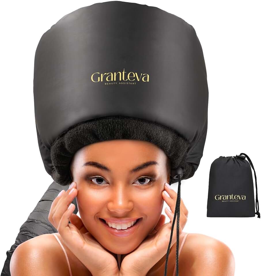 Hooded Hair Dryer w/A Headband Integrated That Reduces Heat Around Ears & Neck - Hair Dryer Hooded Diffuser Cap for Curly, Speeds Up Drying Time, Safety Deep Conditioning at Home - Portable, Large
