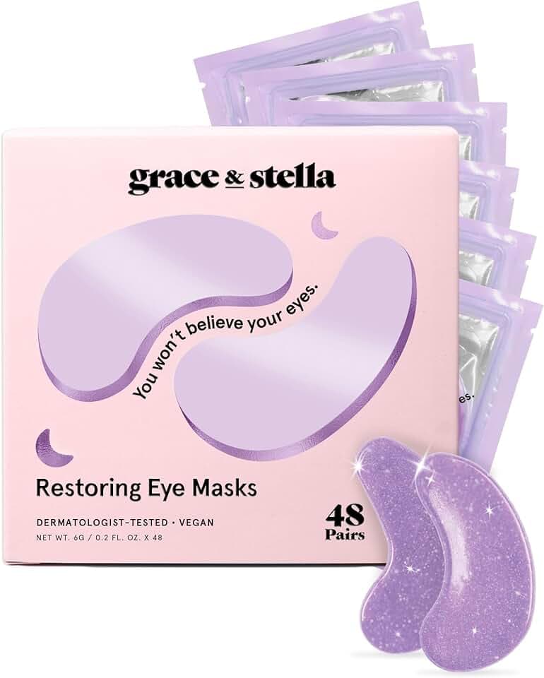 grace & stella Under Eye Patches for Puffy Eyes and Dark Circles (Retinol, 48 Pairs) Restoring Gel Under Eye Masks with Hyaluronic Acid - Vegan Cruelty-Free Skincare Birthday Gifts for Women