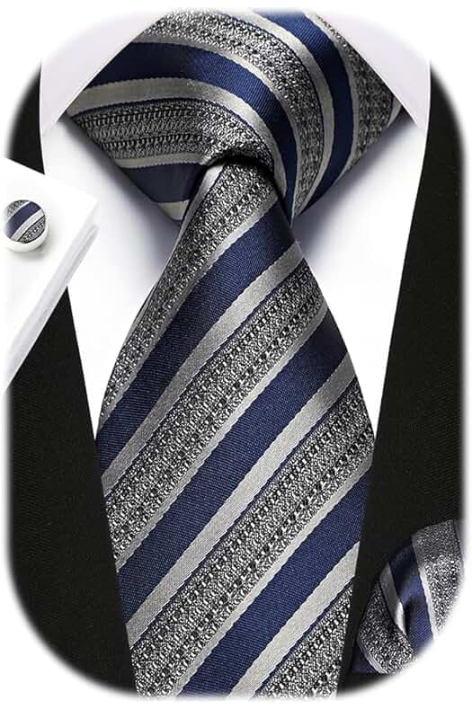 Enlision Mens Ties Stripe Tie and Pocket Square Set Classic Formal Woven Neckties Handkerchief Cufflinks Wedding