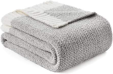 Snuggle Sac Buttery Grey Throw Blanket for Couch, Reversible Super Soft Warm Blankets Cozy Knit Fuzzy Plush Lightweight Throws for Sofa, Bed, Heather Grey, 50"x 60"