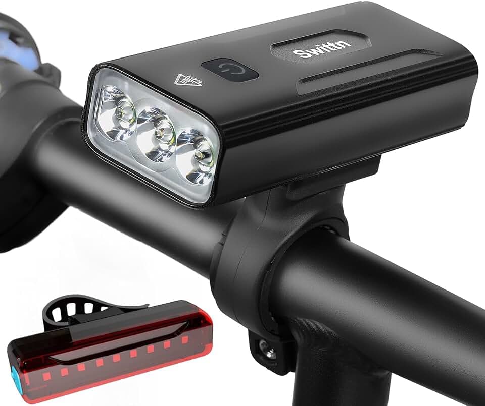 High Lumen Super Bright Bike Lights,5200mAh Runtime 10+ Hours,Rechargeable Bicycle Lights Front and Back for Night Riding,5 Light Modes,Easy to Install Without Tools