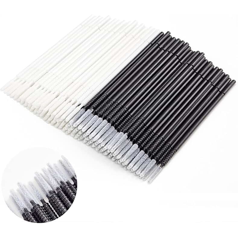 Micro Applicators 200Pcs, Inartato Disposable Micro Brush Microswab Wands for Eyelash Extensions Makeup and Personal Care (Black & White - Long Microfiber Tips)
