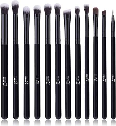 MSQ Eye Makeup Brushes 12pcs Eyeshadow Makeup Brushes Set with Soft Synthetic Hairs & Real Wood Handle for Eyeshadow, Eyebrow, Eyeliner, Blending(Black without bag)