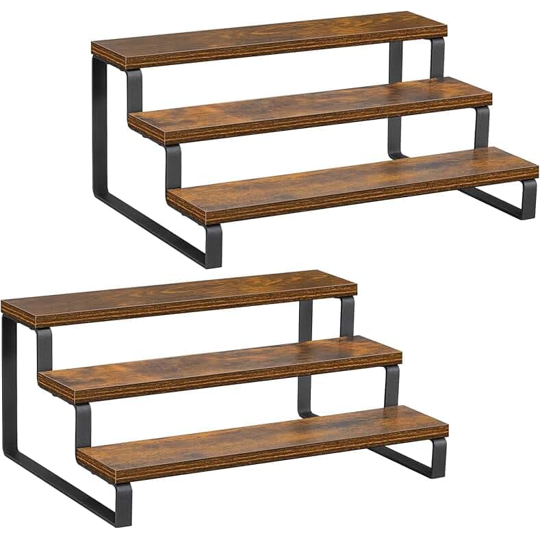 Giikin 3-Tier Spice Rack, 13.8 Inch Wood Countertop Spice Storage Holder, Kitchen Pantry Cabinet Organizer Cupboard for Spice Bottles, Jars, Seasonings, Baking Supplies, Metal Frame(Set of 2)