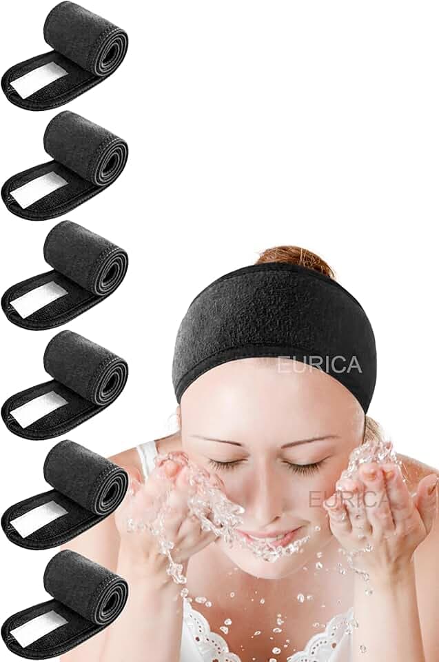 Hair Wrap Headband, 6 Pack Non-slip Stretchable Washable Makeup Headband for Face Wash Facial Treatment Sport Fits All, White (Black)