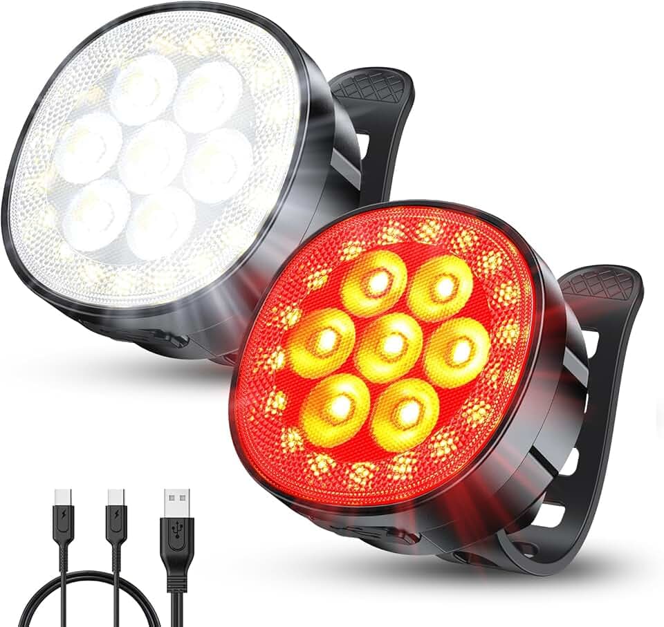 Bike Lights, [8+12 Modes & USB Rechargeable] Ultra Bright LED Bike Lights for Night Riding Front and Back Flashlight, IP65 Waterproof Bicycle Headlight and Tail Light Set for Cycling