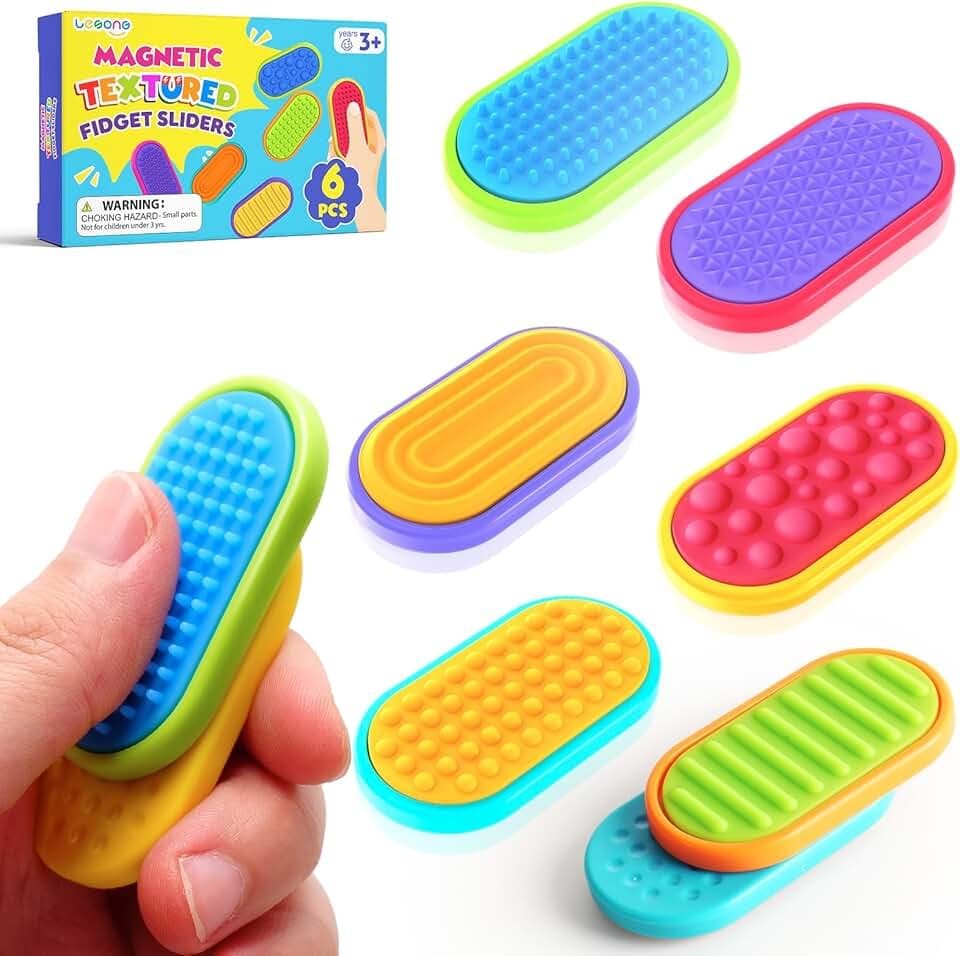 Sensory Fidget Magnet Toys for Kids: Textured Silicone Magnetic Sliders Stress Fidgets for Autism Calming, Anxiety Relief Fun Small Fidget Toys for Adults Office Desk / Travel Classroom Must Haves