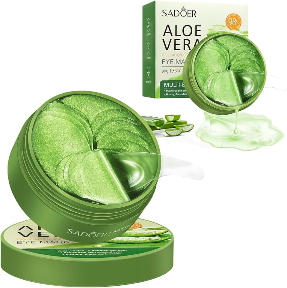 Under Eye Patches for Puffy Eyes and Dark Circles – 60 PCS Aloe Vera Under Eye Mask with Pure Natural Extracts to Combat Puffiness, Fine Lines, Wrinkles, and Bags