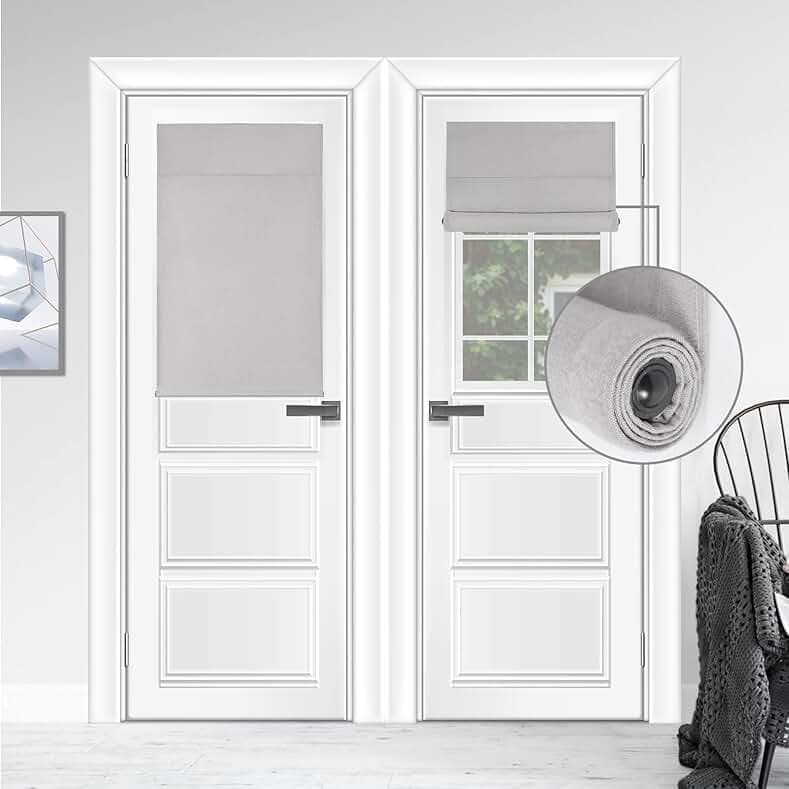 WDFour 100% Blackout French Door Curtains for Windows UV Protection, Noiseless Adjustable Roller Shade, No Drill Required, Fits Office Home Ward(24" Wx38 L,Light Gray, Pack of 1)