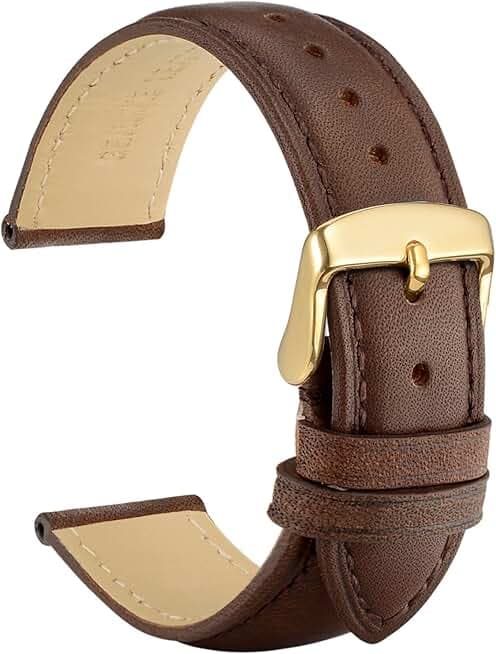 WOCCI 18mm Vintage Leather Watch Band for Men and Women, Gold Buckle (Dark Brown)