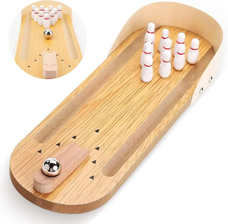 Mini Bowling Set, Tabletop Wooden Board Bowling Game for Adults Kids Indoor, Easter Gifts for Teens Men, Stress Relief Gadgets Small Finger Toys for Home Office Desk