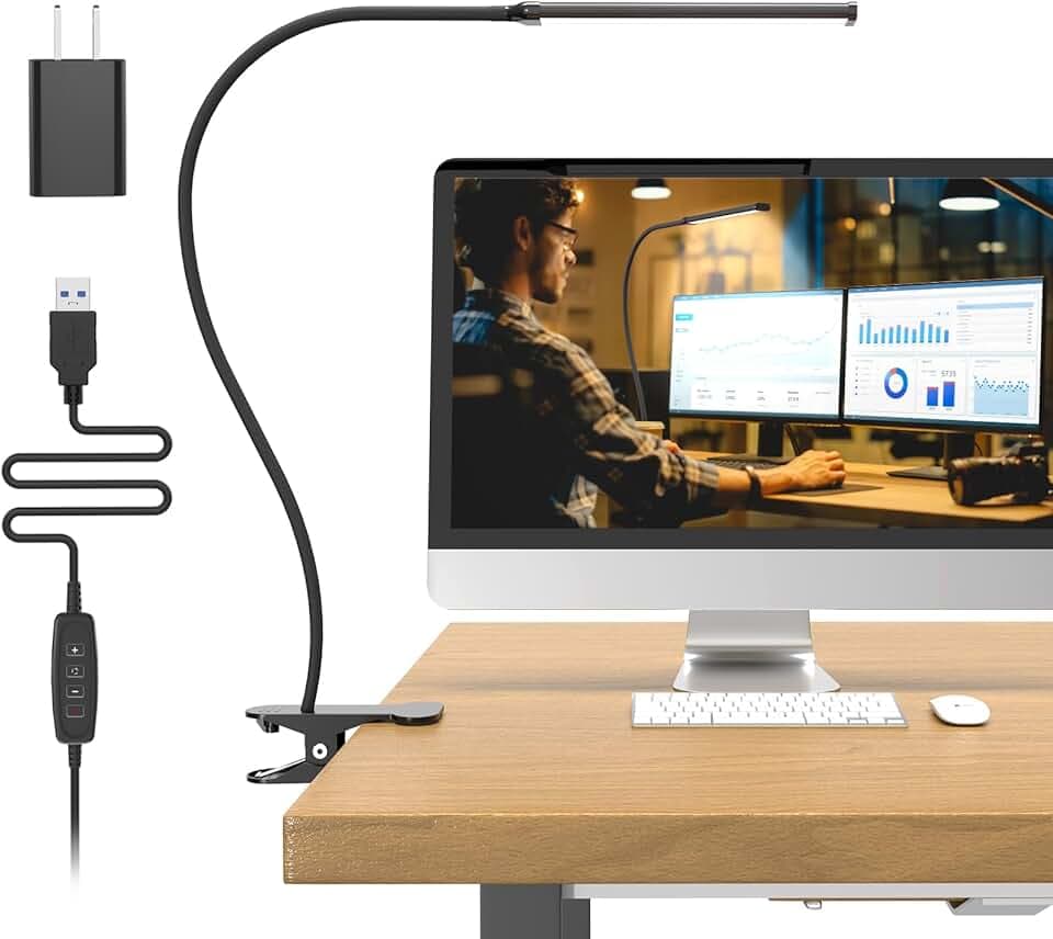 77 LED Desk Lamp with Clamp, [3 Color & 10 Brightness] Dimmable Reading Lamp with 27.6'' Flexible Gooseneck, Eye-Caring Clip on Light for Reading Study Workbench Drafting - Adapter Included