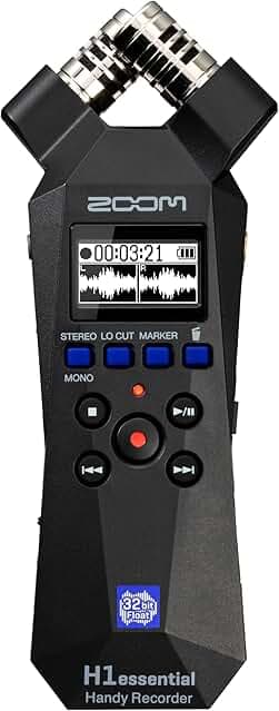 Zoom H1essential Stereo Handy Recorder with 32-Bit Float, Accessibility, X/Y Microphones, Record to SD Card, USB Microphone, Portable, for Musicians, Podcasters, Filmmakers, & Content Creators
