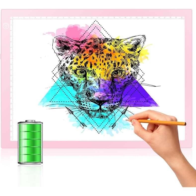 LitEnergy Rechargeable Battery Powered Light Tracing Box, Ultra-Thin Adjustable USB Power Artcraft LED Trace Light Pad Size A4 for Drawing, Streaming, Sketching, Animation, Stenciling (Pink)