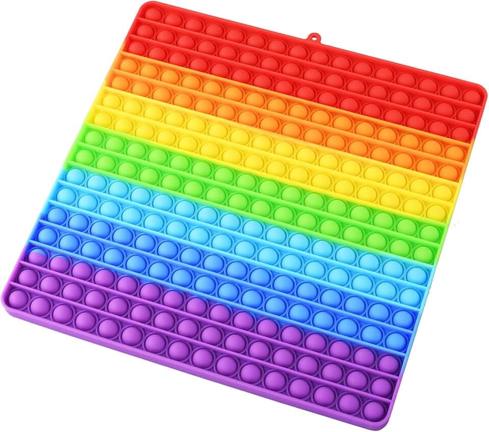 Large Size Pop Sensory Fidget Toys, Push Bubble Fidget Sensory Toys, 12 Inch, 256 Bubbles Jumbo Silicone Pressure Relieving Toys, Rainbow Color