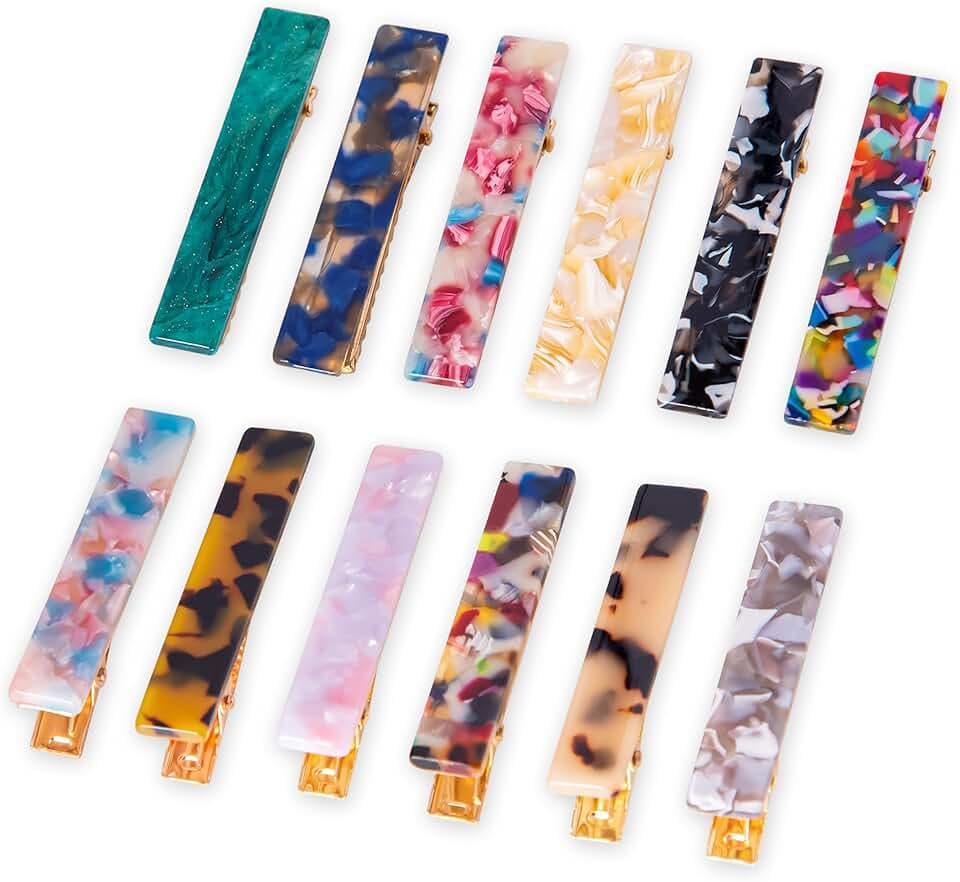 12 PCS Acrylic Resin Alligator Barrettes For Women Small Cute Clips For Thick Thin Hair Fashion Decorative Accessories,Multicolor