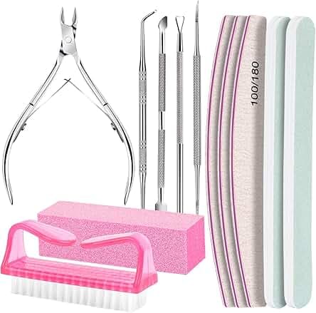FANDAMEI Nail Care Kit, Nail Files 100/180, Nail Buffer Block, Cuticle Nippers, Cuticle Trimmer, Cuticle Pusher, Nail Tools, Nail Kit, Pedicure & Manicure Tools, Nail Prep Kit, Manicure Kit for Women