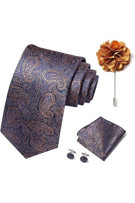 joy alice Ties Set Men Mixed Color Necktie Handkerchief Cufflinks Brooch 3.15 Formal