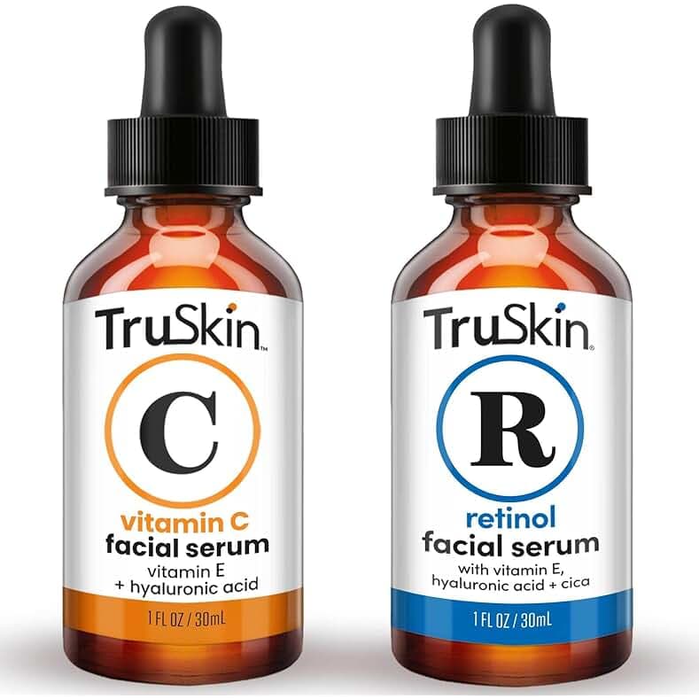 TruSkin Face Serum Duo – Vitamin C & Retinol Serum for Face – Anti-Aging Skin Care Gift Set for Women – Helps Improve Appearance of Fine Lines & Wrinkles for Smoother Looking Skin, 1 Fl Oz, 2 Bottles