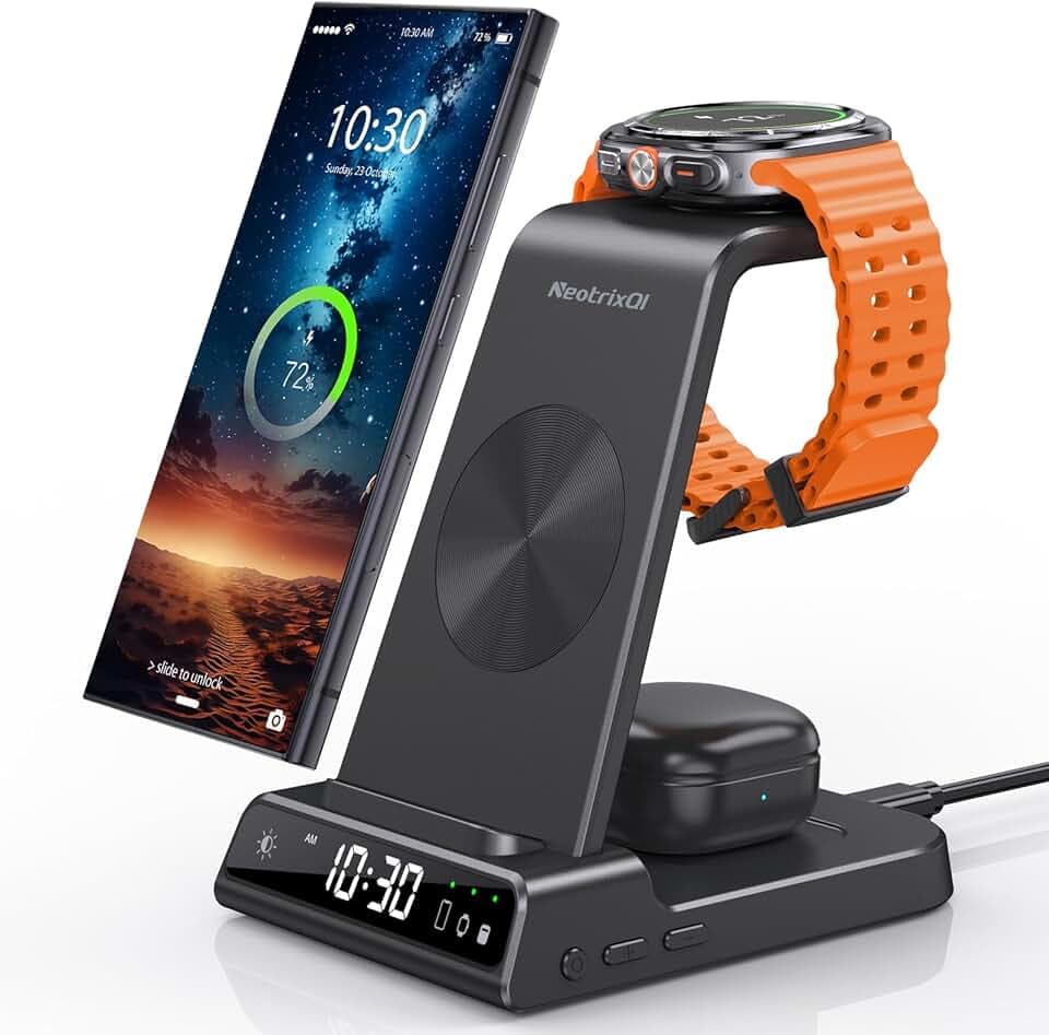 Wireless Charger for Samsung Charging Station, 3 in 1 Android Phone Charger for Samsung Galaxy S25 Ultra/S24 Ultra/S23/Z Fold7/Flip7, Galaxy Watch 8/8 Classic/Ultra/7/6/5, Galaxy Buds 3 Pro/3