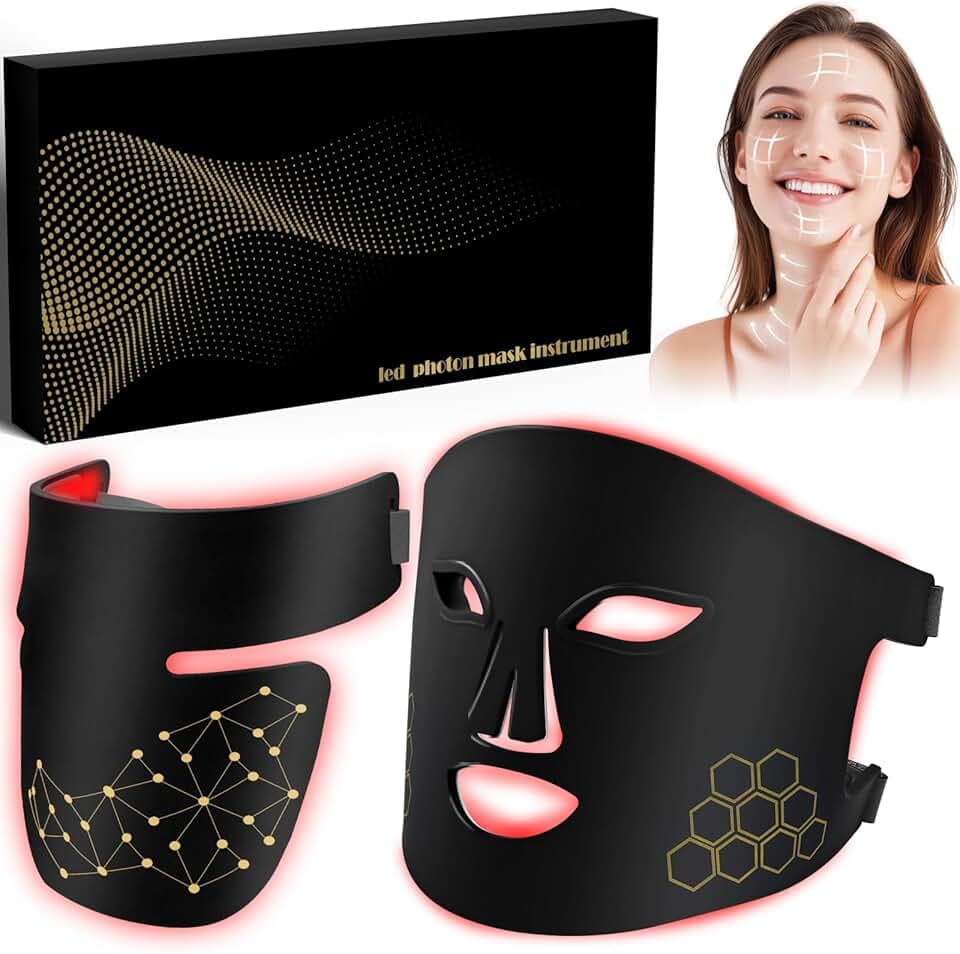 Red Light Therapy for Face and Neck, Infrared LED Mask Light Therapy 4 Light Waves with 850nm Near Infrared, Portable Rechargeable Red Light Therapy Mask Skincare Device for Facial Rejuvenation